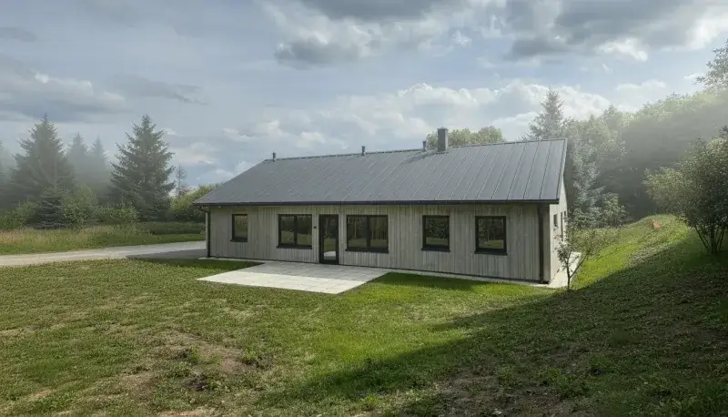 Gatava betona paneļu māja Latvijā - tipveida projekts ar koka fasādi